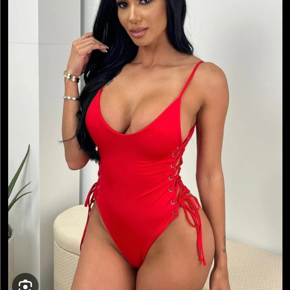 Berry Beachy Red Lace-Up One Piece Swimsuit